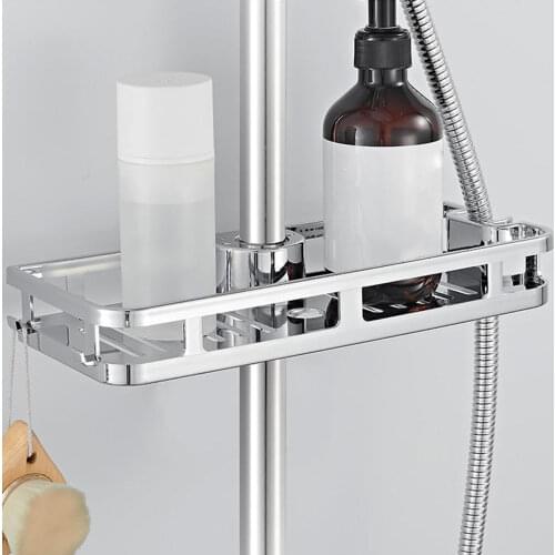 Bathroom Tray Shower Shelves Drain Racks No Drilling Lifting Rod Removable Stand Shower Shelf Soap Holder Storage Rack Tray