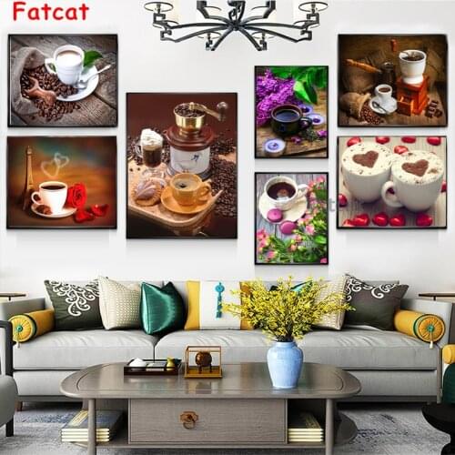 Full Drill Square Diamond Painting Coffee Cross Stitch Diamond Embroidery Cartoon Art Rhinestones Needlework Gift 5d Diy PP202