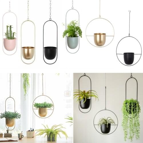 Nordic Hanging Metal Iron Plant Flower Pots Holder Garden Balcony Succulent Wall Mount Hanger Swinging Basket Bedroom Decoration