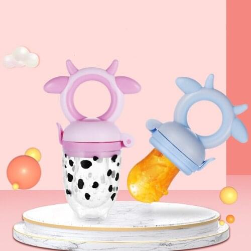 3Pcs/lot Baby Nipple Fresh Food Nibbler Safe Fruit Milk Feeding Bottles Cute Cartoon Cow Drinking Straw Handle Teething Pacifier