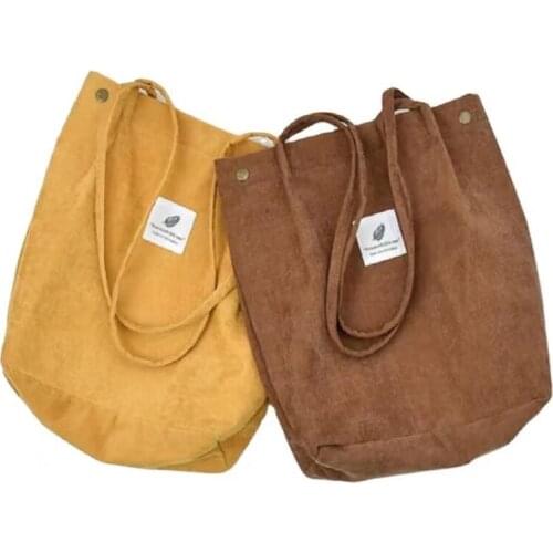 Women Corduroy Shopping Bag Female Canvas Cloth Shoulder Bag Environmental Storage Handbag Reusable Foldable Eco Grocery Totes