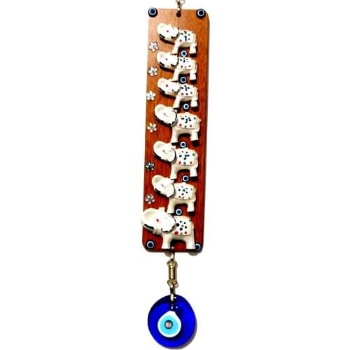 Evil Eye Beaded Cream Color Seven Elephant Wall Ornament