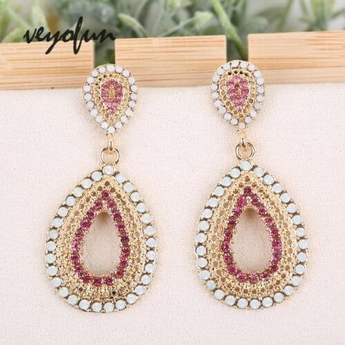 Veyofun Hollow Full Rhinestone Drop Earrings Vintage 3 Color Dangle Earrings High Quality Fashion Jewelry for Woman Gift