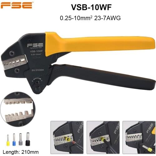 VSB-10WF Crimping Pliers 0.25-10mm2 AWG23-7 Tube Bootlace Terminals Ratchet Plier Replaceable Jaw Electrican Crimping Hand Tools