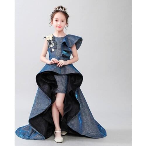 High-End Baby Girls Princess Dress Sleeveless Flower Ruffles Evening Dress Wedding Party Pageant Trailing Catwalk Gown Costume