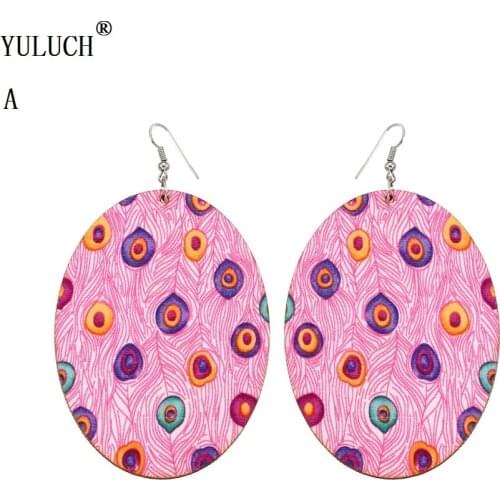 YULUCH 1 Pair Retail Natural Wooden Earrings Geometric Oval Wooden Big Earrings Fashion Jewelry For Woman Girls Wedding Party