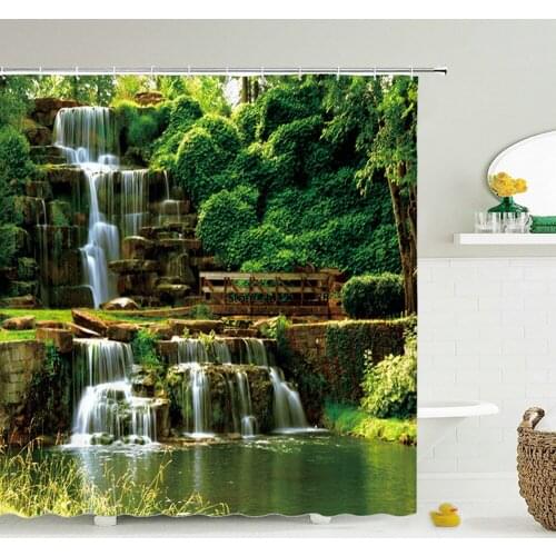 Forest Trees Waterfall Shower Curtains,Skull Funny Bath Screen Waterproof Bathroom Curtains with Hooks Shower Curtain for Home