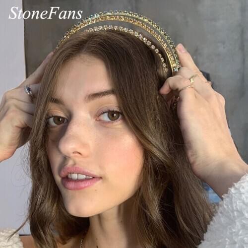 Stonefans Luxury Rhinestone Crystal Headband Bride Hair Accessories for Women Handmade Bridal Crown Wedding Tiara Gold Jewelry