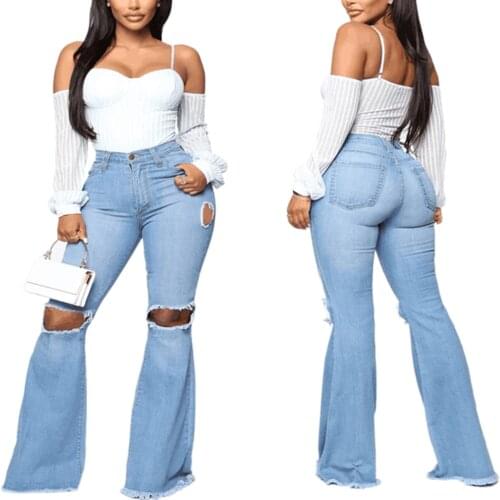 2020 Autumn Summer ripped jeans for women sexy Flare denim jeans fashion street casual pants female spring high waist pants