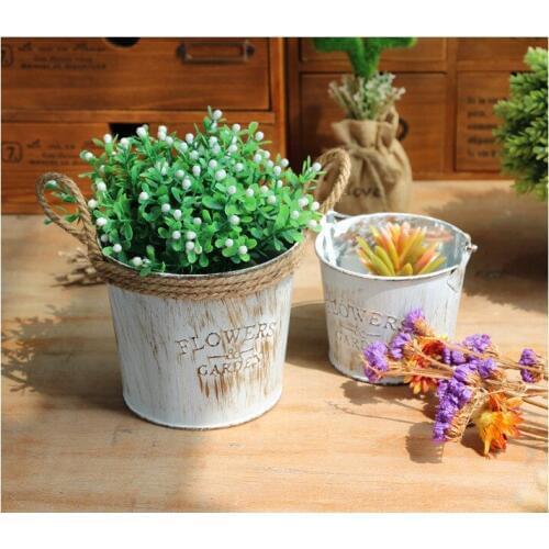 1PC American Country Retro Old Metal Tin Flower Barrel Home Furnishing Decorative Metal Crafts Creative Desktop Vase JL 039