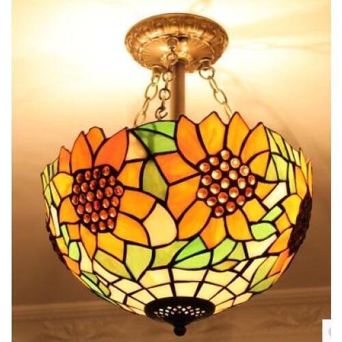 12inch European Tiffany retro stained Glass Mediterranean style pastoral sunflower Ceiling Light luminaria lamparas de techo