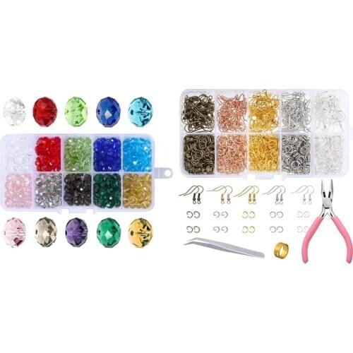 300 Pcs Glass Beads, 8mm 10 Color Faceted Beads Crystal Beads & 1128 Pieces Earring Making Supplies Kit