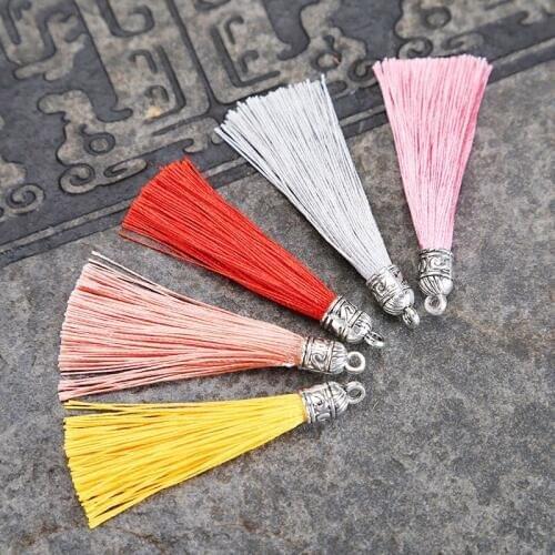 50Pcs Metal Cap Polyester Tassels Fringe DIY Craft Materials Trim Curtain Folding Fan Pendant Earring Ornament Decor Accessories