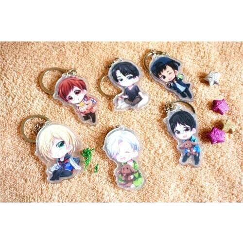 6 Pcs/lot Anime YURI ON ICE Keychain Key chain Victor Nikiforov Yuri Katsuki Pendant Keyrings Brooch for Cars Bags Figures