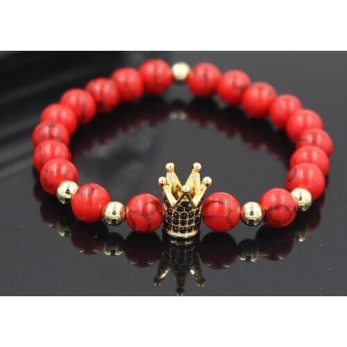 8mm hh24 gold silver micro pave cz zircon cubic zirconia Bracelet adjusted nature stone bead Crown agate Onyx Bangles