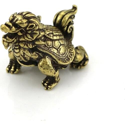 Antique Bronze Chinese Lucky Beast Dragon Turtle Figures Vintage Copper Animal Xuan Wu Statue Ornaments Desk Decorations Tea Pet