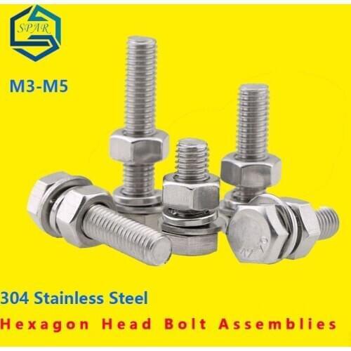 Hexagon Head Bolt Spring Lock Washer and Plain Washer and Nut Assemblies Hexagon Bolt, Set Extended Screw Washer Screw Nut