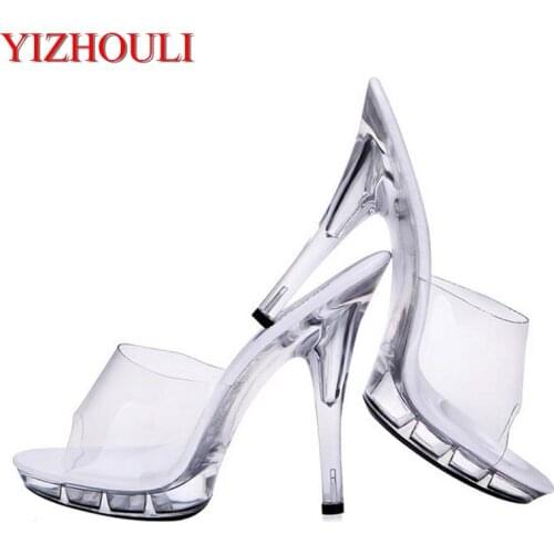 Summer style sandals, sexy model high heels 12-15 cm transparent crystal pole dance, dance shoes