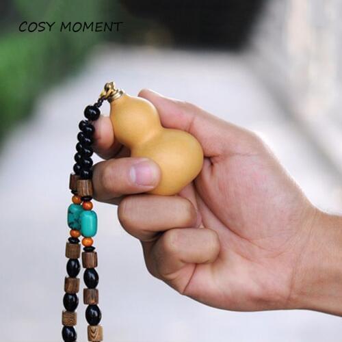 COSY MOMENT Small Gourd Snuff Bottle With Spoon Decorative Rope Portable Snuff Bottle Handmade Snuff Bottle Folk Craft YJ432