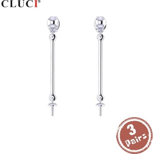 CLUCI 3 pair wholesale 925 Silver Drop Earrings for Office Lady Pearl Earrings Mounting Silver 925 Earrings Jewelry SE119SB