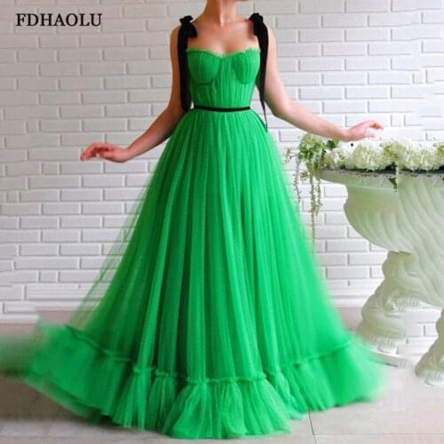 FDHAOLU FU112 New Arrival Green A-Line Prom Dress Elegant Black Straps Puffy Evening Dress Plus Size Pleated Long Party Dress