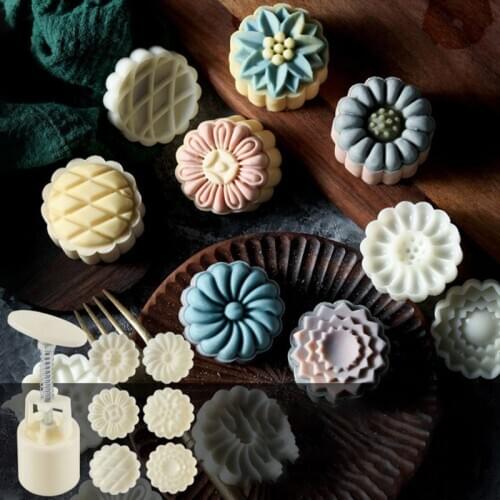 50g Mooncake Mold 4pcs Hibiscus Cherry Stamps Hand Press Moon Cake Pastry Mould