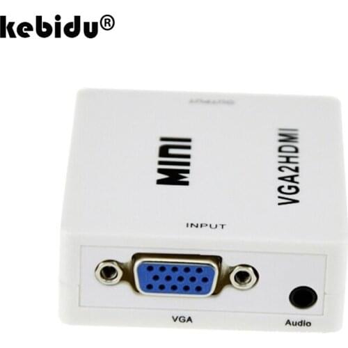 Kebidu 1080P Mini VGA to HDMI-compatible Converter With 3.5mm Audio Connector For PC Laptop DVD to HDTV Projector