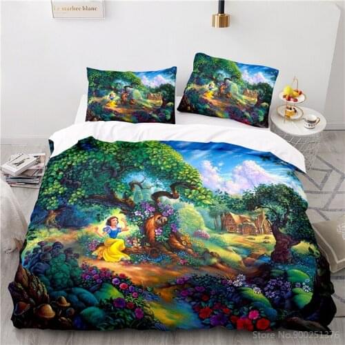 Disney Cartoon Snow White Princess 3D Print Bedding Set Soft Duvet Cover Set Quilt Cover Pillowcase Set Home Textile Bedclothes