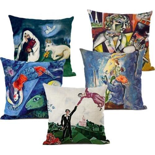 Master Chagall Oil Painting Printed Linen Cushion Cover Decorative Office Home Throw Pillow Cover Almofada Cojines Coussin