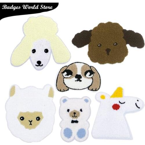 Bear Dog Unicorn Sheep Alpaca Chenille Icon Towel Embroidery Applique Patch For Clothing DIY Sew up Badges on the Backpack