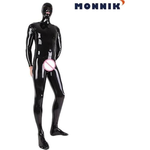 MONNIK latexFull Body Latex Bodysuit Men Fetish RubberZentai Catsuit with Mask and Socks