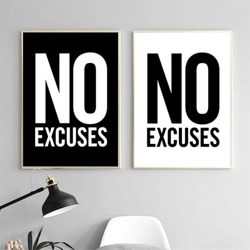 Motivational Quotes Wall Art Canvas Painting Black White Words No Excuses Poster And Print Minimalist Pictures Study Room Decor