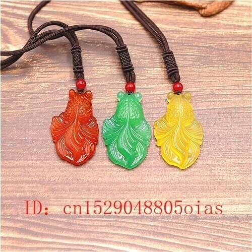 Natural Multicolor Chinese Jade Goldfish Pendant Agate Necklace Fashion Charm Jewelry Carved Blessing Amulet Gifts for Women Men