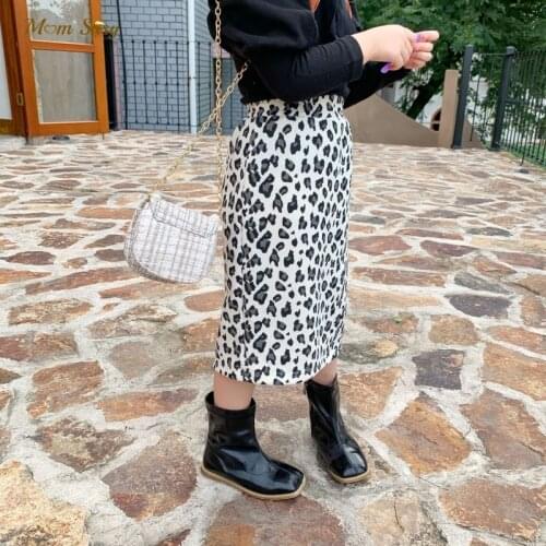Fashion New Baby Girl Leopard Print Corduroy Skirt Long Child Bodycon Skirt Back Split Spring Autumn Winter Baby Clothes 2-10Y