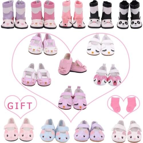 7Cm Doll Shoes Pink Kitty Cortex Boots,Bunny PU Shoes For 18Inch American Doll Gift,43Cm Reborn Baby Play Toy,Generation Gift