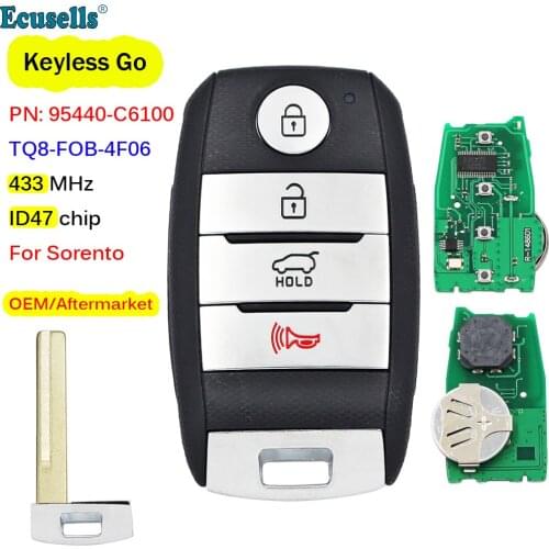 OEM 4 Button FSK 433.92MHz Keyless Go Smart Remote Key HITAG 3 ID47 Chip for Kia Sorento 2019 2020 PN: 95440-C6100 TQ8-FOB-4F06
