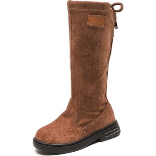 Autumn New Girls' Boots Bow Sweet Children High Boots Flock Kids Princess Boots Student Anti-slip Martin Boots