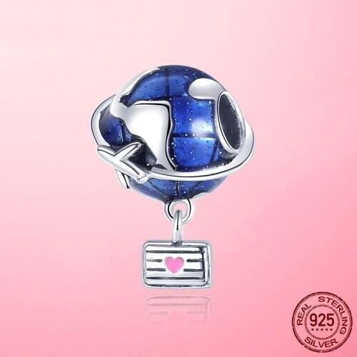 Travel Charms 925 Sterling Silver Planet Earth Adventure Suitcase Charm Beads fit Original Pandora Bracelet Jewelry Berloque
