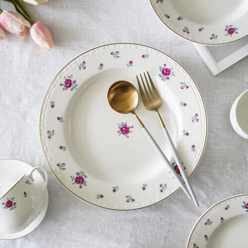 Ins popular home use ceramic 10 inch plates bowls on glazed mugs rose painted cups saucer sets 8inch dish creative Korea style