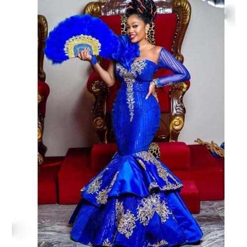 Stunning Black Thigh Split Mermaid Prom Dresses One Long Sleeve Feather Sequin Evening Party Gowns 2021