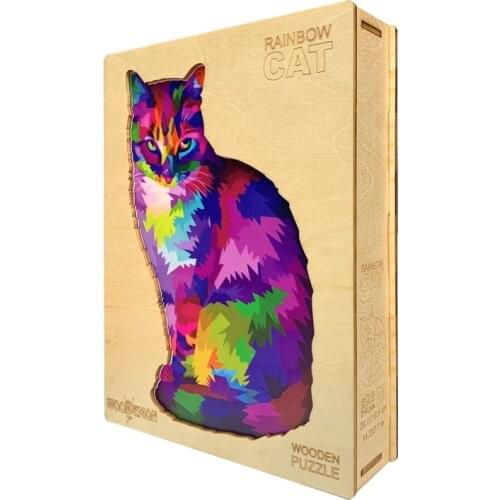 Rainbow Wooden Jigsaw Adults Puzzle Games For Children Educational Toys Custom Wooden Puzzle Dog Animal Shapes DIY Crafts Gifts