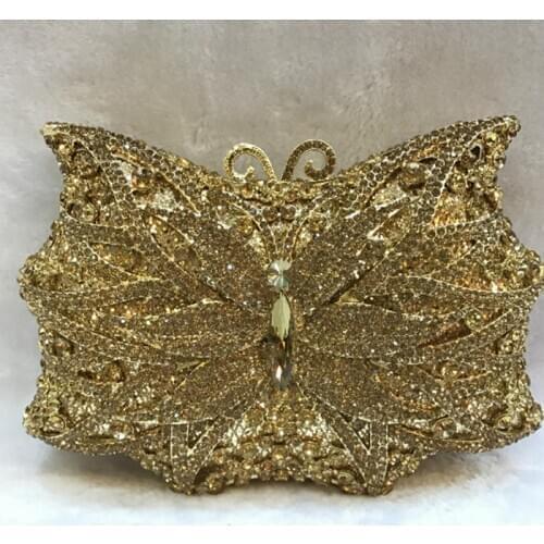 Wedding Socialite Women Evening Bag Clutches Ladys Purse Party Flowers Luxury Rhinestones Purse Hard Gold Metal Case Clutch Bag