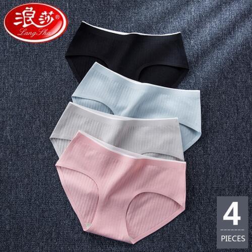 LANGSHA New 4Pcs/lot Panties Cotton WomenS Underwear Sexy Girls Briefs Soft Breathable Panty Ladies Female Seamless Underpants