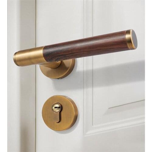 Gold Wood Texture Straight Handle Door Lock Indoor Room Bedroom Split Door Lock Household Silent Lock With Body And Keys