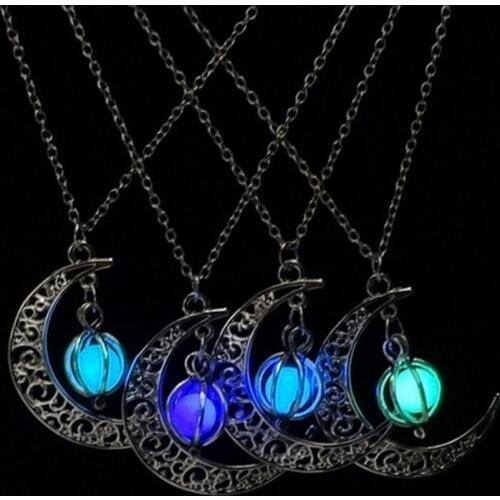 New Woman Fashion Unique Halloween Hollow Moon Birdcage Pendant Luminous Glow Chain Necklace Jewelry