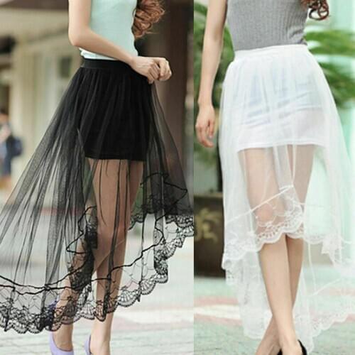 Women Layers Tulle Lace Patchwork Floral Printed Skirt Princess Girls Ballet Tutu Dance Skirt Fanny
