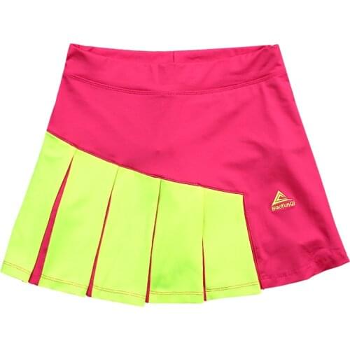 Women Sport Tennis Skirt Contrast Color Breathable Running Skirt Pleated Matching Badminton Belt Pocket Workout Clothes