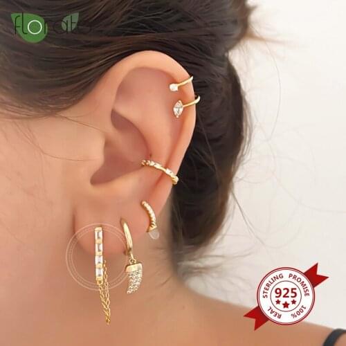 Strip Crystal Chain Stud Earrings for Women Simple Exquisite 925 Sterling Silver Earrings for Girls Korea Fashion Jewelry