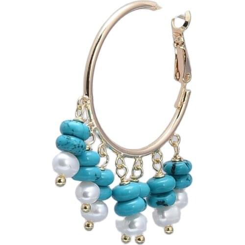 GG Jewelry Blue Turquoise White Pearl Gold Color Plated Circle Hoop Earrings For Women Exaggerate Circle Earrings