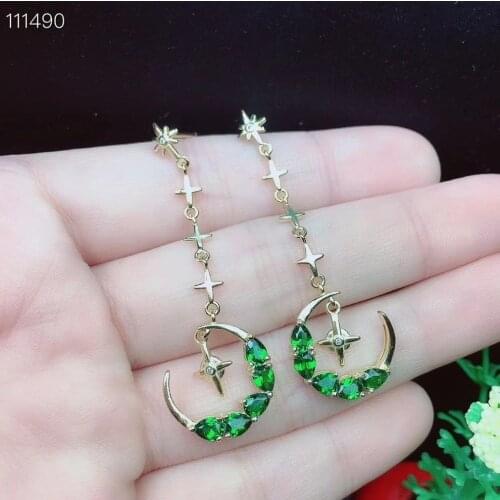 Attractive fresh green diopside gemstone pendant dangling earrings for women jewelry certified natural gem 925 silver party gift